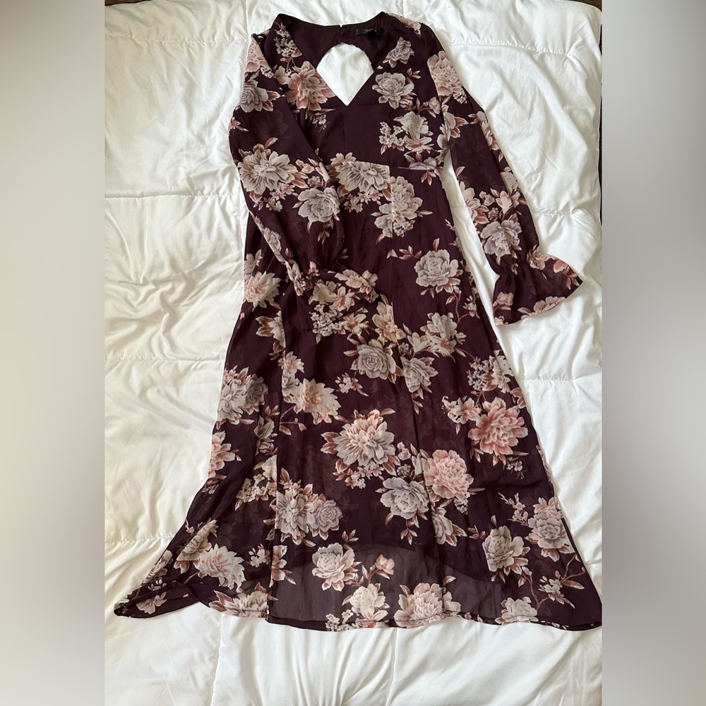 Forever 21 Burgundy Floral Long Sleeve Dress